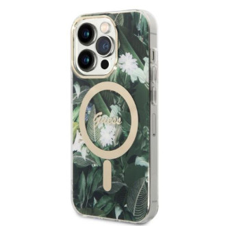 Set Guess GUBPP14XHJEACSA Case+ Charger iPhone 14 Pro Max 6,7" zelený/zelený pevný obal Jungle MagSafe