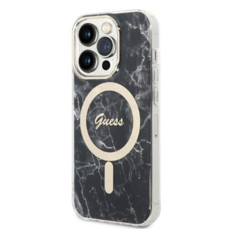 Set Guess GUBPP14XHMEACSK Case+ Charger iPhone 14 Pro Max 6,7" černo/černé pevné pouzdro Marble MagSafe