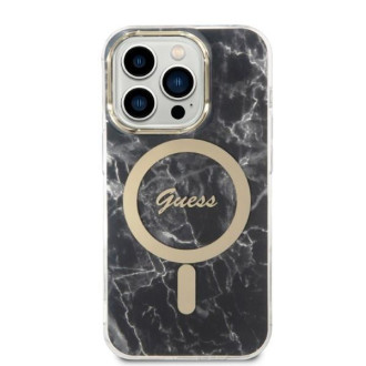Set Guess GUBPP14XHMEACSK Case+ Charger iPhone 14 Pro Max 6,7" černo/černé pevné pouzdro Marble MagSafe