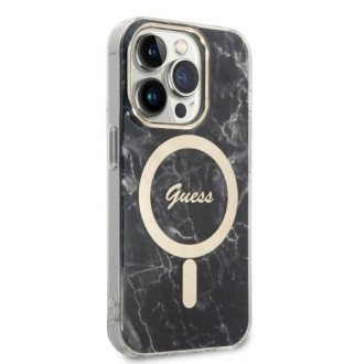 Set Guess GUBPP14XHMEACSK Case+ Charger iPhone 14 Pro Max 6,7" černo/černé pevné pouzdro Marble MagSafe