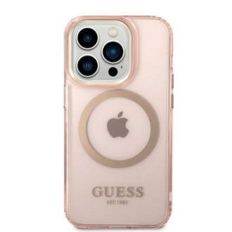 Guess GUHMP14LHTCMP iPhone 14 Pro 6,1&quot; růžové/růžové pevné pouzdro Gold Outline Translucent MagSafe