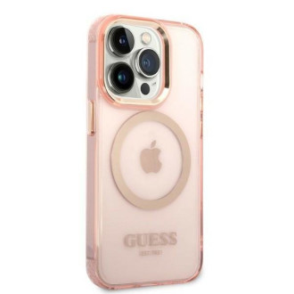 Guess GUHMP14LHTCMP iPhone 14 Pro 6,1&quot; růžové/růžové pevné pouzdro Gold Outline Translucent MagSafe