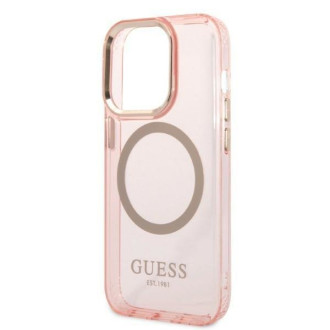 Guess GUHMP14LHTCMP iPhone 14 Pro 6,1&quot; růžové/růžové pevné pouzdro Gold Outline Translucent MagSafe