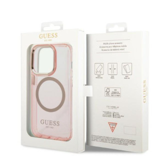 Guess GUHMP14LHTCMP iPhone 14 Pro 6,1&quot; růžové/růžové pevné pouzdro Gold Outline Translucent MagSafe