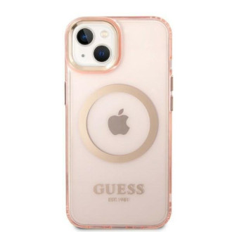 Guess GUHMP14MHTCMP iPhone 14 Plus 6,7&quot; růžové/růžové pevné pouzdro Gold Outline Translucent MagSafe