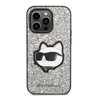 Karl Lagerfeld KLHCP14LG2CPS iPhone 14 Pro 6,1&quot; stříbrný/stříbrný pevný obal Glitter Choupette Patch