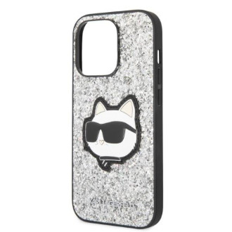 Karl Lagerfeld KLHCP14LG2CPS iPhone 14 Pro 6,1&quot; stříbrný/stříbrný pevný obal Glitter Choupette Patch