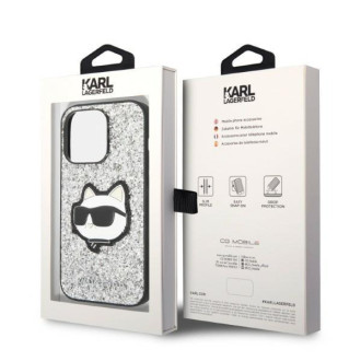 Karl Lagerfeld KLHCP14LG2CPS iPhone 14 Pro 6,1&quot; stříbrný/stříbrný pevný obal Glitter Choupette Patch