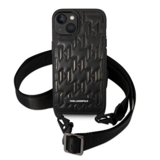 Karl Lagerfeld KLHCP14SSTMMK iPhone 14 6,1&quot; pevné pouzdro černo/černý Monogram Plaque Logo Popruh