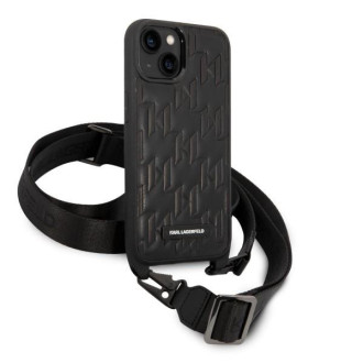Karl Lagerfeld KLHCP14SSTMMK iPhone 14 6,1&quot; pevné pouzdro černo/černý Monogram Plaque Logo Popruh