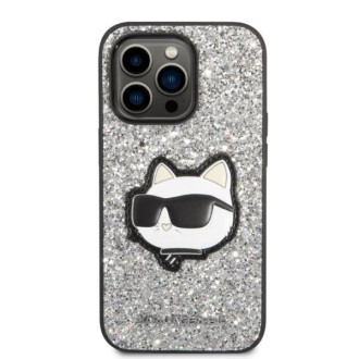 Karl Lagerfeld KLHCP14XG2CPS iPhone 14 Pro Max 6,7&quot; stříbrný/stříbrný pevný obal Glitter Choupette Patch