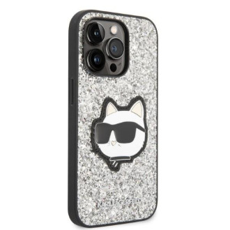 Karl Lagerfeld KLHCP14XG2CPS iPhone 14 Pro Max 6,7&quot; stříbrný/stříbrný pevný obal Glitter Choupette Patch