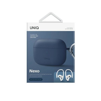 Uniq pouzdro Nexo AirPods Pro 2 gen + ušní háčky Silikonově modrá/kaspická modrá