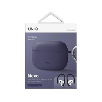 Uniq pouzdro Nexo AirPods Pro 2 gen + Ear Hooks Silikonové fialové/obr