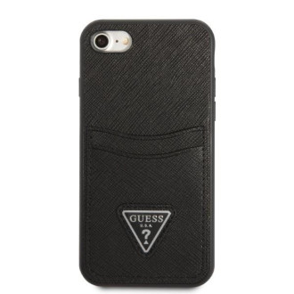 Pevné pouzdro Guess GUHCI8PSATPK iPhone 7/8 SE 2020 / SE 2022 černé/černé pouzdro Saffiano Triangle Logo Cardslot