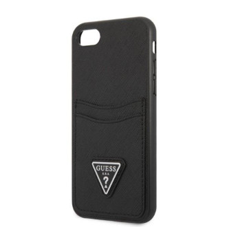 Pevné pouzdro Guess GUHCI8PSATPK iPhone 7/8 SE 2020 / SE 2022 černé/černé pouzdro Saffiano Triangle Logo Cardslot