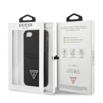 Pevné pouzdro Guess GUHCI8PSATPK iPhone 7/8 SE 2020 / SE 2022 černé/černé pouzdro Saffiano Triangle Logo Cardslot