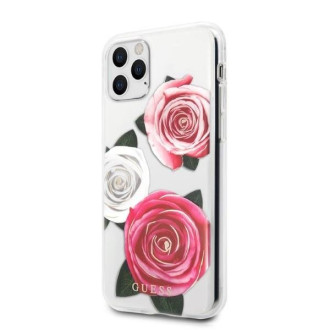 Průhledné pevné pouzdro Guess GUHCN58ROSTRT iPhone 11 Pro Flower Desire Pink & White Rose