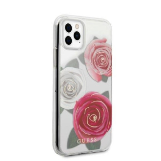 Průhledné pevné pouzdro Guess GUHCN58ROSTRT iPhone 11 Pro Flower Desire Pink & White Rose