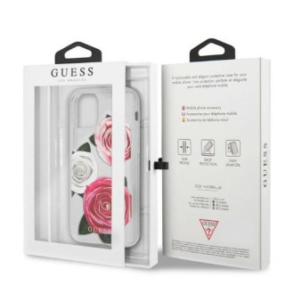 Průhledné pevné pouzdro Guess GUHCN58ROSTRT iPhone 11 Pro Flower Desire Pink & White Rose