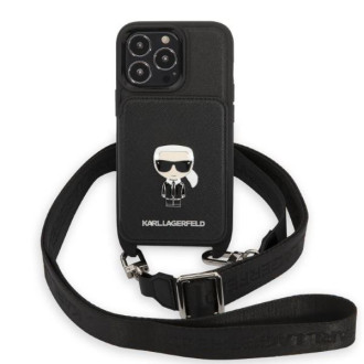Karl Lagerfeld KLHCP13LSAIPCK iPhone 13 Pro / 13 6,1&quot; pevný kryt černý/černý Saffiano Metal Ikonik