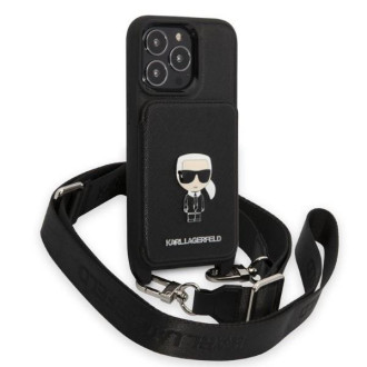 Karl Lagerfeld KLHCP13LSAIPCK iPhone 13 Pro / 13 6,1&quot; pevný kryt černý/černý Saffiano Metal Ikonik