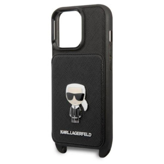 Karl Lagerfeld KLHCP13LSAIPCK iPhone 13 Pro / 13 6,1&quot; pevný kryt černý/černý Saffiano Metal Ikonik