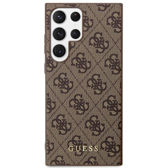 Guess GUHCS23LG4GFBR S23 Ultra S918 hnědé/hnědé pevné pouzdro 4G kovové zlaté logo