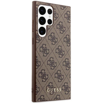 Guess GUHCS23LG4GFBR S23 Ultra S918 hnědé/hnědé pevné pouzdro 4G kovové zlaté logo