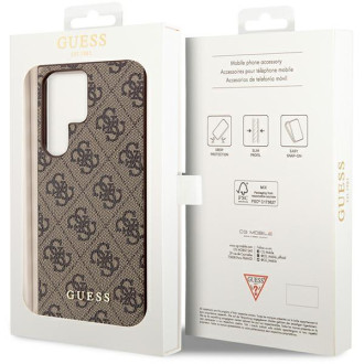 Guess GUHCS23LG4GFBR S23 Ultra S918 hnědé/hnědé pevné pouzdro 4G kovové zlaté logo