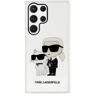 Karl Lagerfeld KLHCS23LHNKCTGT S23 Ultra S918 průhledné pevné pouzdro Glitr Karl&Choupette