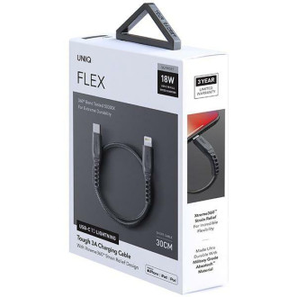 Uniq Flex kabel USB-C- Lightning 18W nylon 30cm šedý/uhlově šedý