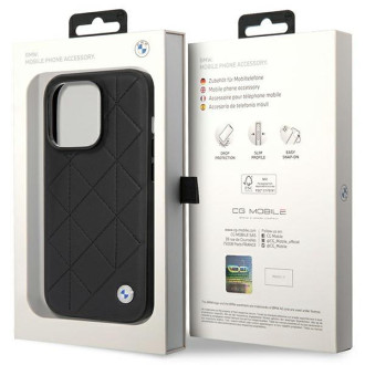 Pouzdro BMW BMHCP14L22RQDK iPhone 14 Pro 6.1&quot; černo/černé kožené prošívané