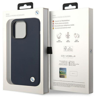 Pouzdro BMW BMHCP14LSILNA iPhone 14 Pro 6,1&quot; tmavě modrá/námořnická barva silikonové kovové logo