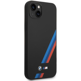 Pouzdro BMW BMHCP14S22SOTK iPhone 14 6.1&quot; černo/černé silikonové šikmé pruhy