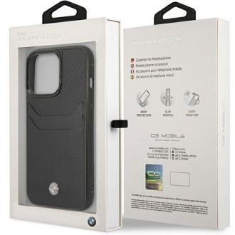 Pouzdro BMW BMHCP14X22RSEPK iPhone 14 Pro Max 6,7&quot; černá/černá kožená zásuvka na kartu
