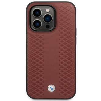 Pouzdro BMW BMHMP14L22RFGR iPhone 14 Pro 6.1&quot; vínová/vínová kůže diamantový vzor MagSafe