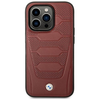 Pouzdro BMW BMHMP14L22RPSR iPhone 14 Pro 6.1&quot; vínová/vínová kožená sedadla vzor MagSafe