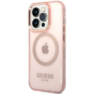 Guess GUHMP14XHTCMP iPhone 14 Pro Max 6,7&quot; růžové/růžové pevné pouzdro Gold Outline Translucent MagSafe