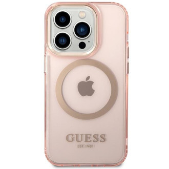 Guess GUHMP14XHTCMP iPhone 14 Pro Max 6,7&quot; růžové/růžové pevné pouzdro Gold Outline Translucent MagSafe