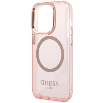 Guess GUHMP14XHTCMP iPhone 14 Pro Max 6,7&quot; růžové/růžové pevné pouzdro Gold Outline Translucent MagSafe
