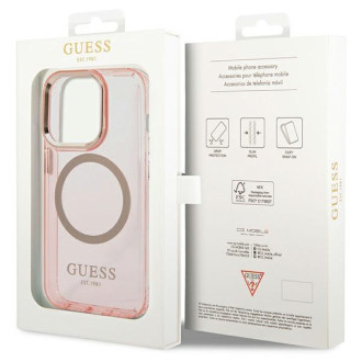 Guess GUHMP14XHTCMP iPhone 14 Pro Max 6,7&quot; růžové/růžové pevné pouzdro Gold Outline Translucent MagSafe