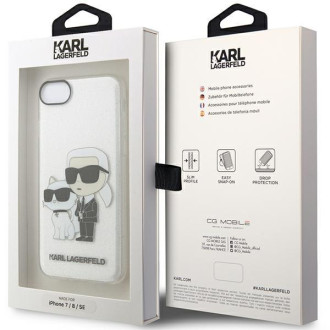 Karl Lagerfeld KLHCI8HNKCTGT iPhone 7/8/ SE 2020 / SE 2022 průhledný pevný obal Gliter Karl&amp;Choupette