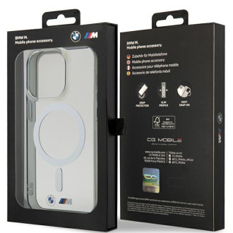 Pouzdro BMW BMHMP14LHCRS iPhone 14 Pro 6,1&quot; průhledné pevné pouzdro Silver Ring MagSafe