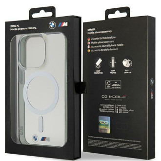 Pouzdro BMW BMHMP14XHCRS iPhone 14 Pro Max 6,7&quot; průhledné pevné pouzdro Silver Ring MagSafe