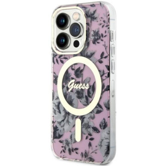 Guess GUHMP14LHCFWSP iPhone 14 Pro 6,1" růžové/růžové pevné pouzdro Flower MagSafe