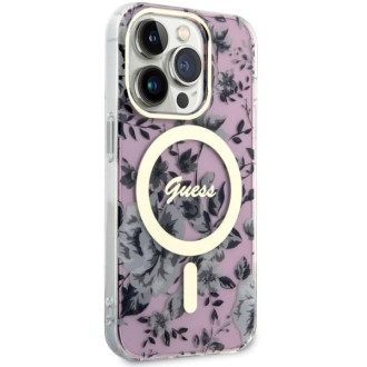 Guess GUHMP14LHCFWSP iPhone 14 Pro 6,1" růžové/růžové pevné pouzdro Flower MagSafe