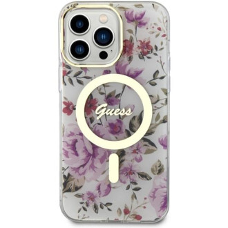 Guess GUHMP14LHCFWST iPhone 14 Pro 6,1" průhledný pevný obal Flower MagSafe