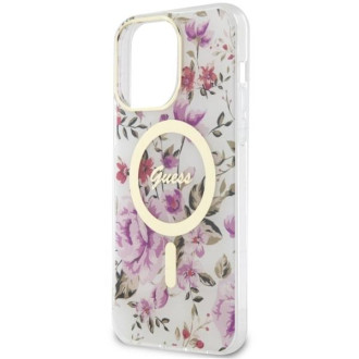 Guess GUHMP14LHCFWST iPhone 14 Pro 6,1" průhledný pevný obal Flower MagSafe