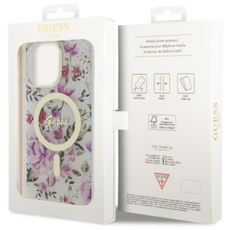 Guess GUHMP14LHCFWST iPhone 14 Pro 6,1" průhledný pevný obal Flower MagSafe